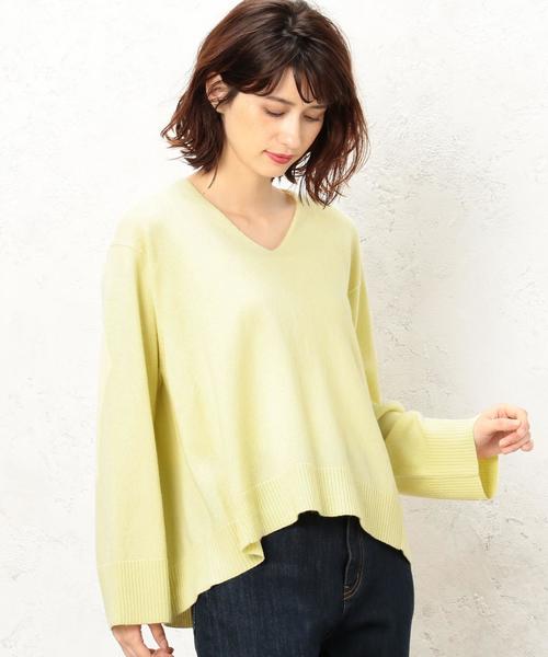 green label relaxing（グリーンレーベルリラクシング）の「KF ウールカシミヤ ワイド リッタイ Vネック ニット ◆（ニット/セーター・レディース・ライトグレー/ライトブルー/ベージュ/ネイビー/オフホワイト/オリーブ/ピンク/イエロー・FREE）」の7枚目の写真