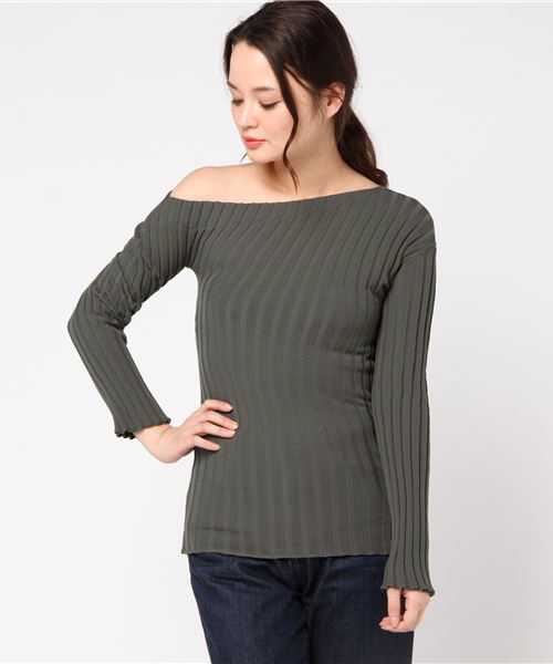 SHIPS(シップス)の「JANE SMITH:12Gワンショルダーニット(ニット/セーター・レディース・ベージュ/ブラウン/オリーブ・ONE SIZE)」の1枚目の写真