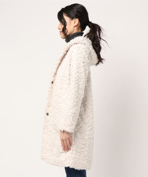 フェイクファーフーディコート セール】◇【eS】グロッシーフェイクファーフーディー（その他