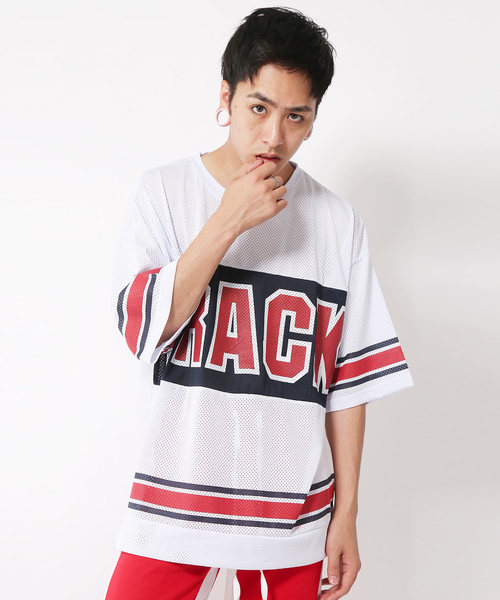 メッシュラインプリント5分袖Tシャツ メッシュラインプリント5分袖Tシャツ