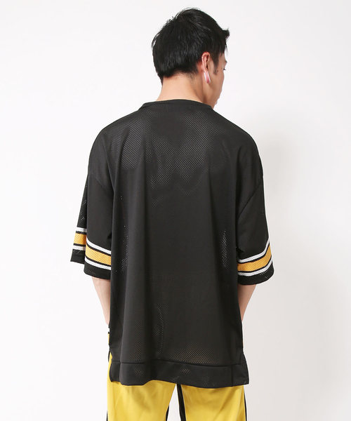 メッシュラインプリント5分袖Tシャツ メッシュラインプリント5分袖Tシャツ