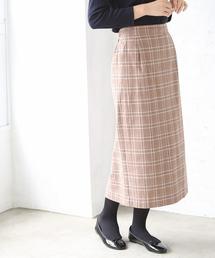 coen | コットンチェックストレッチタイトロングスカート(スカート)