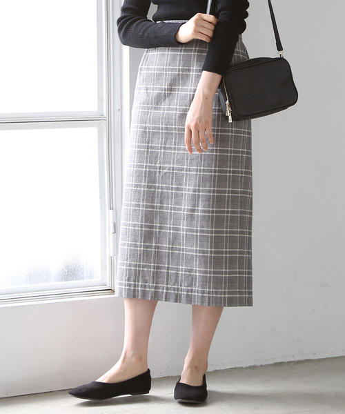 coen（コーエン）の「コットンチェックストレッチタイトロングスカート（スカート・レディース・グレー/ブラウン・MEDIUM/LARGE）」の5枚目の写真