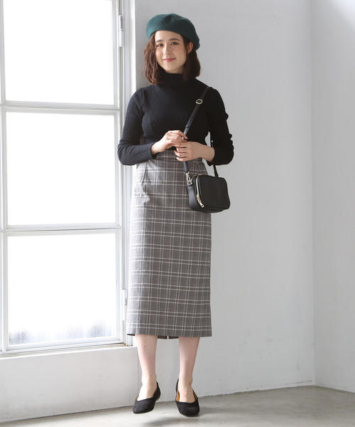 coen（コーエン）の「コットンチェックストレッチタイトロングスカート（スカート・レディース・グレー/ブラウン・MEDIUM/LARGE）」の4枚目の写真