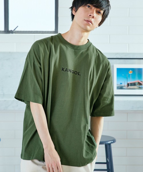 KANGOL（カンゴール）の「MONO-MART×KANGOL 別注ロゴ刺繍 プリント ビッグシルエットカットソー（Tシャツ/カットソー・メンズ・ホワイト/ブラック/ダークグリーン/ネイビー/ブラウン/グレー/イエロー/オレンジ/ライトブルー/ライトグリーン/サンドベージュ/ボルドー/ホワイト系その他/ブラック系その他/パープル系その他/オレンジ系その他/ベージュ系その他/グリーン系その他/ホワイト系その他2/ホワイト系その他3/ブラック系その他2/ブラック系その他3/ベージュ系その他2・FREE）」の14枚目の写真