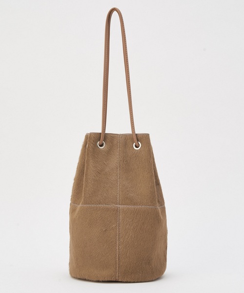 新品　マルコマージ 巾着バッグ ハンドバッグ ハラコ レザー ブラウン marco masi（マルコマージ）の「【MARCO MASI】ハラコ巾着バッグ