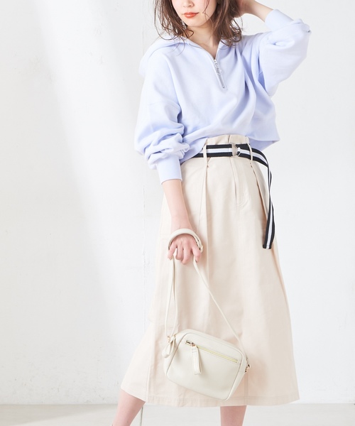 natural couture(ナチュラルクチュール)の「ラインベルト付きチノスカート(スカート・レディース・アイボリー/ベージュ/カーキ・FREE)」の9枚目の写真