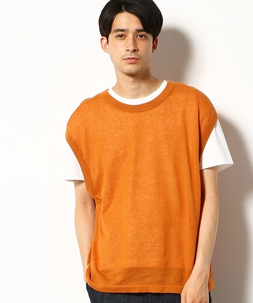COMME　CA COMMUNE（コムサコミューン）の「《リネンミックス》 ドロップショルダー ニットベスト（ベスト・メンズ・ブルー/グリーン/レンガ・MEDIUM/LARGE）」の3枚目の写真