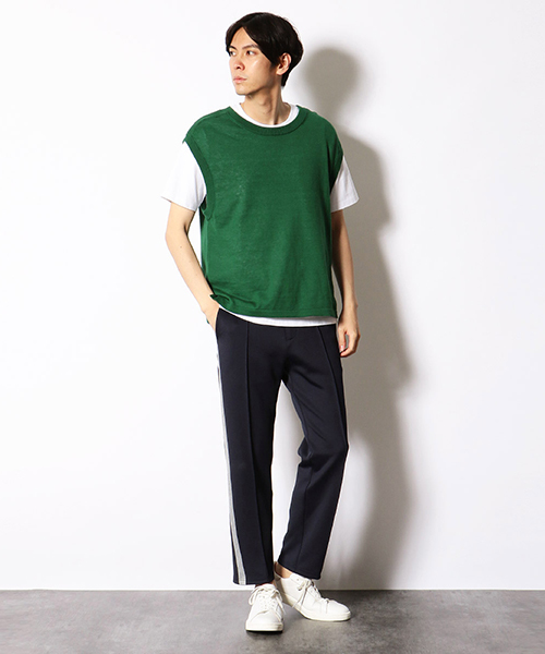 COMME　CA COMMUNE（コムサコミューン）の「《リネンミックス》 ドロップショルダー ニットベスト（ベスト・メンズ・ブルー/グリーン/レンガ・MEDIUM/LARGE）」の9枚目の写真