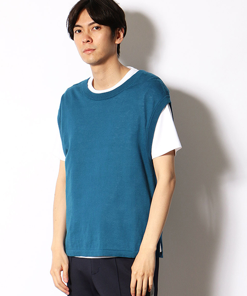 COMME　CA COMMUNE（コムサコミューン）の「《リネンミックス》 ドロップショルダー ニットベスト（ベスト・メンズ・ブルー/グリーン/レンガ・MEDIUM/LARGE）」の14枚目の写真