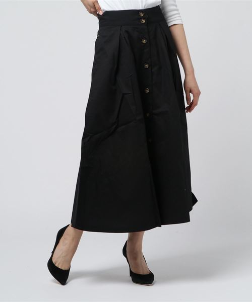 B.I.D.(ビーアイディー)の「BID / Front Button Box Tuck Flare Skirt(スカート・レディース・カーキ/ベージュ/ブルー/ネイビー/ブラック・FREE)」の8枚目の写真