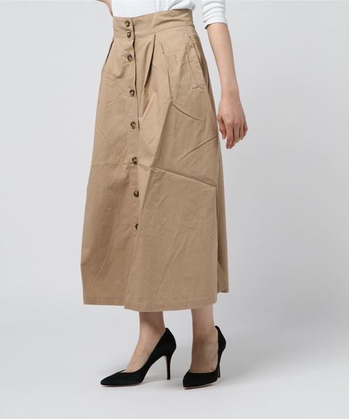 B.I.D.(ビーアイディー)の「BID / Front Button Box Tuck Flare Skirt(スカート・レディース・カーキ/ベージュ/ブルー/ネイビー/ブラック・FREE)」の9枚目の写真