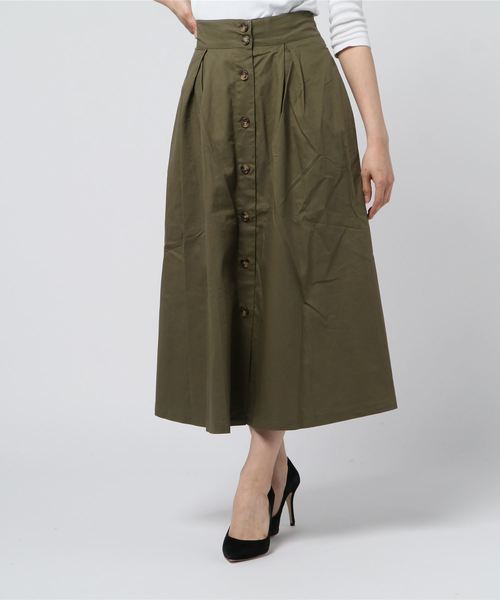 B.I.D.(ビーアイディー)の「BID / Front Button Box Tuck Flare Skirt(スカート・レディース・カーキ/ベージュ/ブルー/ネイビー/ブラック・FREE)」の10枚目の写真