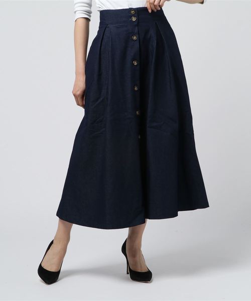 B.I.D.(ビーアイディー)の「BID / Front Button Box Tuck Flare Skirt(スカート・レディース・カーキ/ベージュ/ブルー/ネイビー/ブラック・FREE)」の11枚目の写真