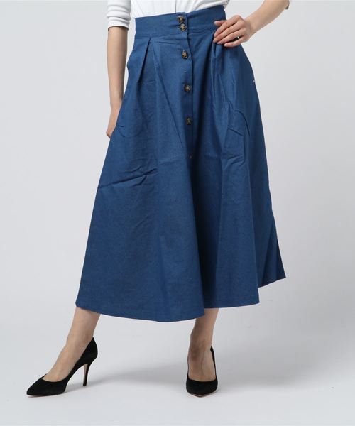 B.I.D.(ビーアイディー)の「BID / Front Button Box Tuck Flare Skirt(スカート・レディース・カーキ/ベージュ/ブルー/ネイビー/ブラック・FREE)」の12枚目の写真