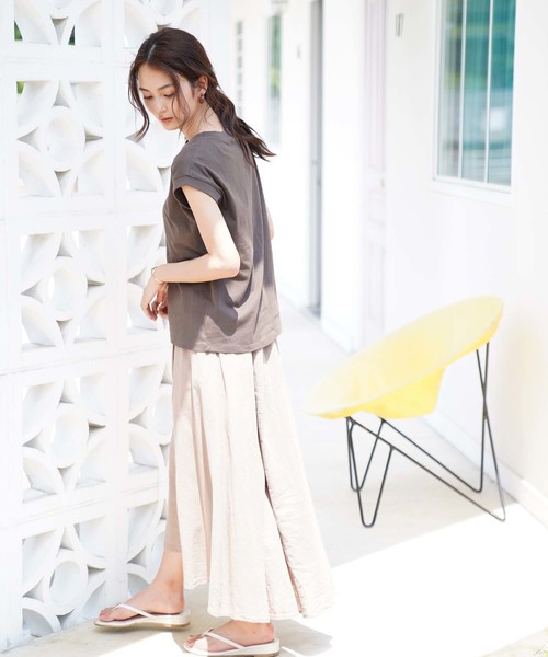 CRAFT STANDARD BOUTIQUE（クラフトスタンダードブティック）の「麻混ラップ風フレアロング リネンスカ-ト ★☆○（スカート・レディース・チャコールグレー/ベージュ/ネイビー/カーキ/その他5/その他8/ストライプ・M/L）」の3枚目の写真