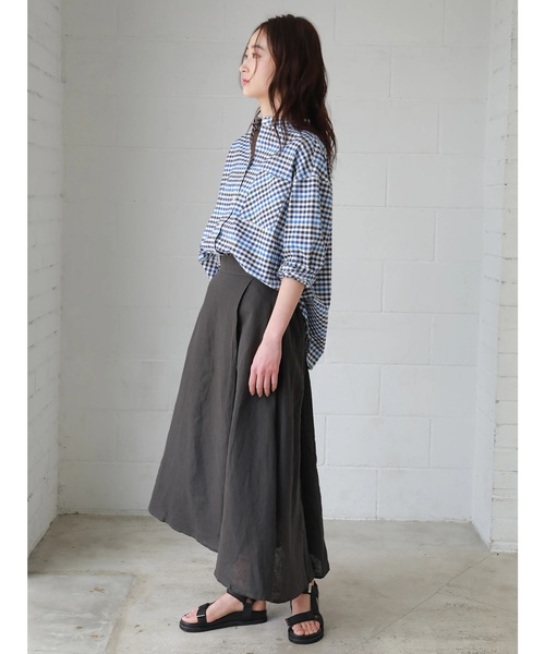 CRAFT STANDARD BOUTIQUE（クラフトスタンダードブティック）の「麻混ラップ風フレアロング リネンスカ-ト ★☆○（スカート・レディース・チャコールグレー/ベージュ/ネイビー/カーキ/その他5/その他8/ストライプ・M/L）」の13枚目の写真