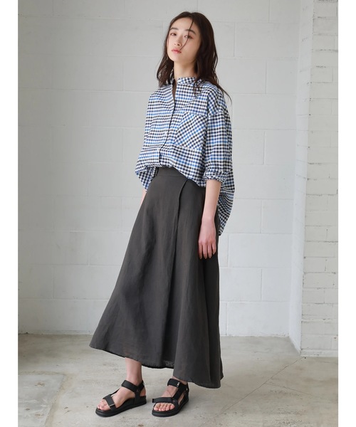 CRAFT STANDARD BOUTIQUE（クラフトスタンダードブティック）の「麻混ラップ風フレアロング リネンスカ-ト ★☆○（スカート・レディース・チャコールグレー/ベージュ/ネイビー/カーキ/その他5/その他8/ストライプ・M/L）」の14枚目の写真