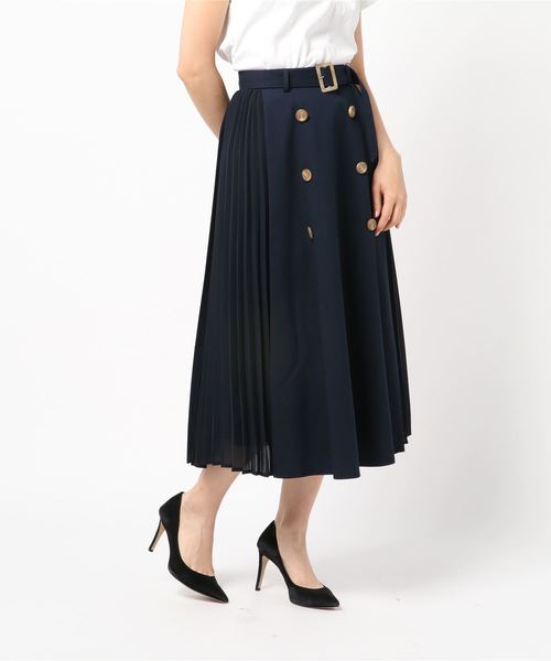 TRUDEA(トルディア)の「両サイドプリーツ トレンチスカート(スカート・レディース・グリーン/ベージュ/ネイビー/パープル・SMALL/MEDIUM/LARGE)」の3枚目の写真