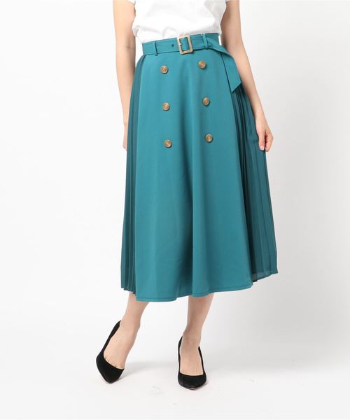 TRUDEA(トルディア)の「両サイドプリーツ トレンチスカート(スカート・レディース・グリーン/ベージュ/ネイビー/パープル・SMALL/MEDIUM/LARGE)」の2枚目の写真