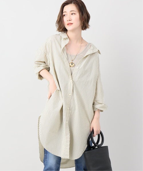 plage（プラージュ）の「Dry stripe シャツワンピース◆（シャツワンピース・レディース・ホワイト/アイボリー/ネイビー・FREE）」の2枚目の写真