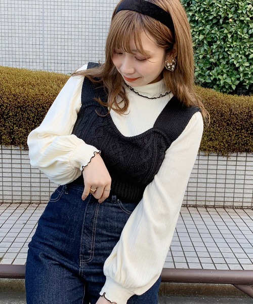 apres jour（アプレジュール）の「ビスチェ×タートルセット【ZOZOTOWN限定アイテム】（ニット/セーター・レディース・ブラック/アイボリー/モカ/スモークピンク・フリー）」の3枚目の写真