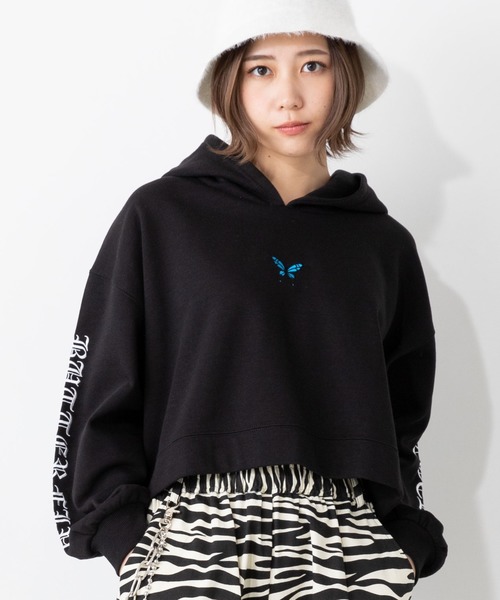 WEGO（ウィゴー）の「WEGO/スリーブ刺繍ショートビッグシルエットパーカー（パーカー・レディース・ブラック系その他/ホワイト/ブラック/その他1/その他2・FREE）」の4枚目の写真