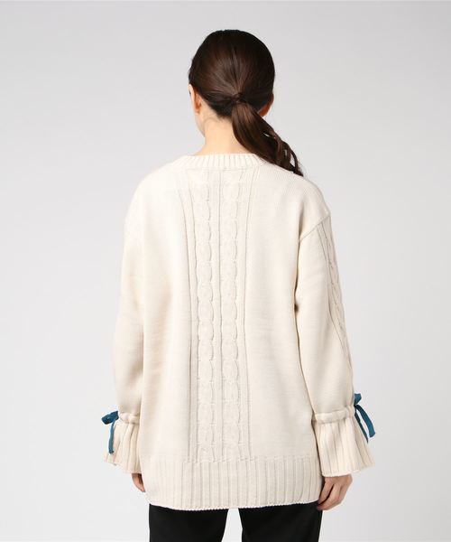 DING（ディング）の「DING/リボン付きロゴニット（ニット/セーター・レディース・オフホワイト/ネイビー・FREE）」の16枚目の写真
