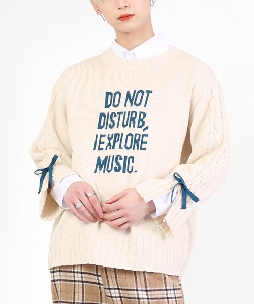 DING（ディング）の「DING/リボン付きロゴニット（ニット/セーター・レディース・オフホワイト/ネイビー・FREE）」の2枚目の写真