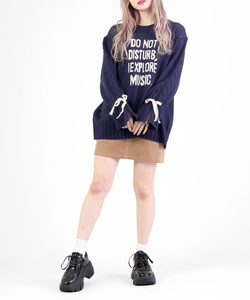 DING（ディング）の「DING/リボン付きロゴニット（ニット/セーター・レディース・オフホワイト/ネイビー・FREE）」の3枚目の写真