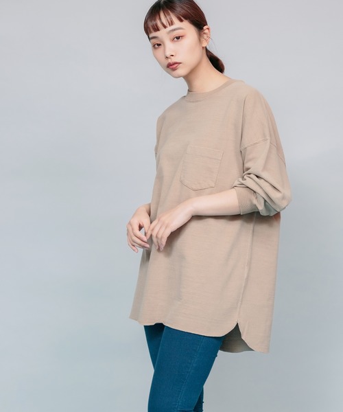 REMI RELIEF（レミレリーフ）の「REMI RELIEF/レミレリーフ 20/2 TC 天竺ポケット 無地ロンTシャツ（Tシャツ/カットソー・メンズ・ブラック/ベージュ/オフホワイト/ブルー/サーモンピンク・S/M/L）」の3枚目の写真