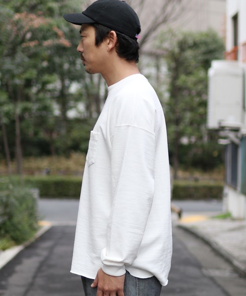 REMI RELIEF（レミレリーフ）の「REMI RELIEF/レミレリーフ 20/2 TC 天竺ポケット 無地ロンTシャツ（Tシャツ/カットソー・メンズ・ブラック/ベージュ/オフホワイト/ブルー/サーモンピンク・S/M/L）」の6枚目の写真