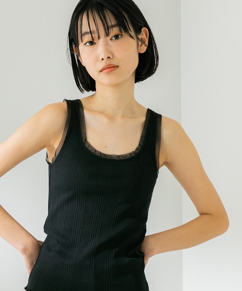 STUDIOUS(ステュディオス)の「【STUDIOUS】マルチリブチュールタンク(タンクトップ・レディース・ベージュ/ブラック/ホワイト・FREE)」の2枚目の写真