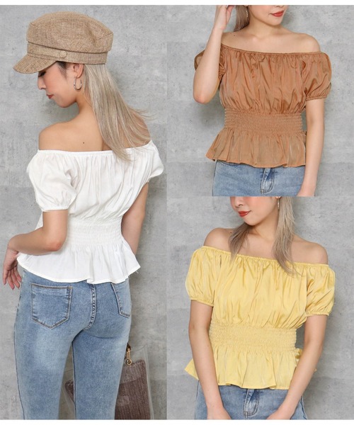 ウエストシャーリングオフショルダートップス