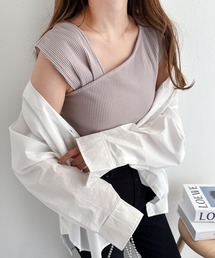テレコリブノースリーブアシメネックタンクトップ
