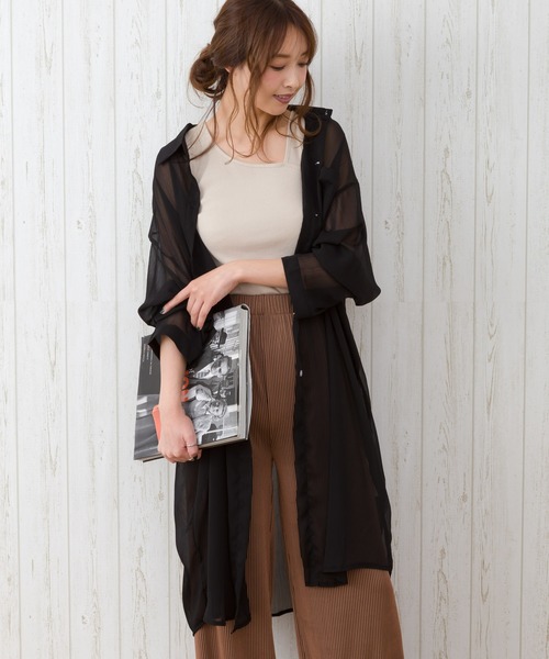 SpRay（スプレイ）の「シアーロングシャツ（シャツ/ブラウス・レディース・ピンク/グレー/ライトグリーン/アイボリー/ブラック/オフホワイト・FREE）」の3枚目の写真