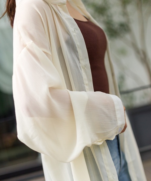 SpRay（スプレイ）の「シアーロングシャツ（シャツ/ブラウス・レディース・ピンク/グレー/ライトグリーン/アイボリー/ブラック/オフホワイト・FREE）」の15枚目の写真