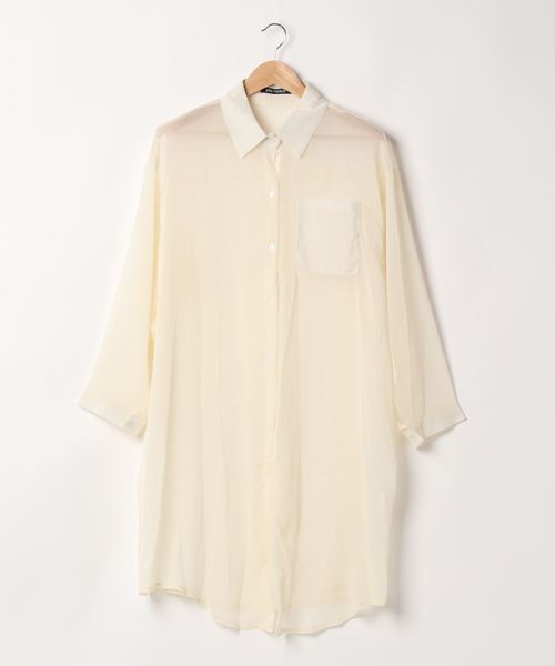 SpRay（スプレイ）の「シアーロングシャツ（シャツ/ブラウス・レディース・ピンク/グレー/ライトグリーン/アイボリー/ブラック/オフホワイト・FREE）」の21枚目の写真