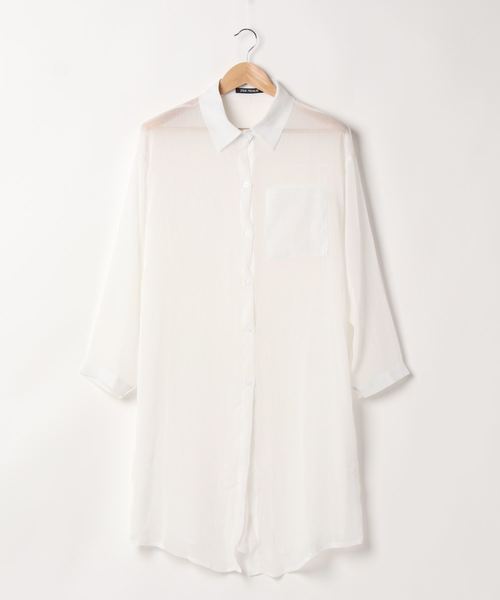 SpRay（スプレイ）の「シアーロングシャツ（シャツ/ブラウス・レディース・ピンク/グレー/ライトグリーン/アイボリー/ブラック/オフホワイト・FREE）」の20枚目の写真