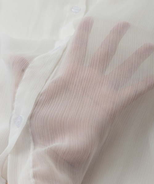 SpRay（スプレイ）の「シアーロングシャツ（シャツ/ブラウス・レディース・ピンク/グレー/ライトグリーン/アイボリー/ブラック/オフホワイト・FREE）」の12枚目の写真