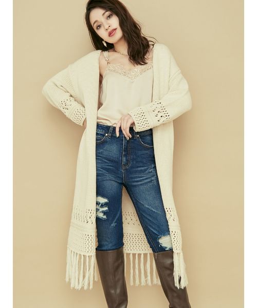 RESEXXY(リゼクシー)の「透かし柄フリンジカーデ(カーディガン/ボレロ・レディース・ブラック/ベージュ/オフホワイト・FREE)」の2枚目の写真