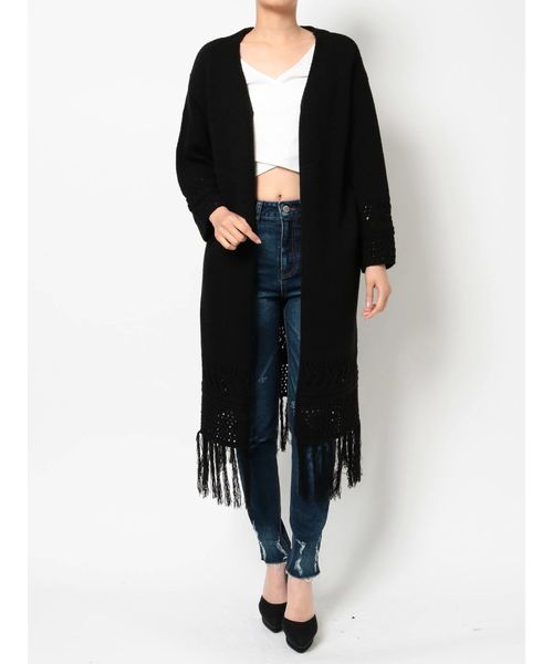 RESEXXY(リゼクシー)の「透かし柄フリンジカーデ(カーディガン/ボレロ・レディース・ブラック/ベージュ/オフホワイト・FREE)」の1枚目の写真