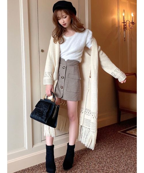 RESEXXY(リゼクシー)の「透かし柄フリンジカーデ(カーディガン/ボレロ・レディース・ブラック/ベージュ/オフホワイト・FREE)」の11枚目の写真