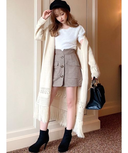 RESEXXY(リゼクシー)の「透かし柄フリンジカーデ(カーディガン/ボレロ・レディース・ブラック/ベージュ/オフホワイト・FREE)」の8枚目の写真