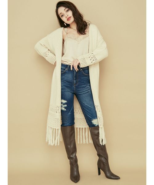 RESEXXY(リゼクシー)の「透かし柄フリンジカーデ(カーディガン/ボレロ・レディース・ブラック/ベージュ/オフホワイト・FREE)」の10枚目の写真