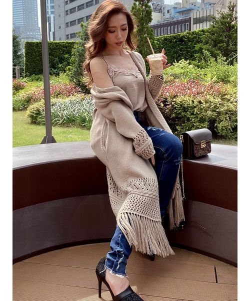 RESEXXY(リゼクシー)の「透かし柄フリンジカーデ(カーディガン/ボレロ・レディース・ブラック/ベージュ/オフホワイト・FREE)」の12枚目の写真