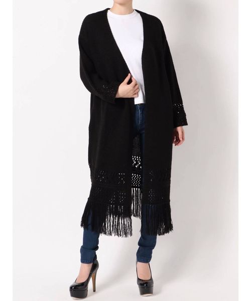 RESEXXY(リゼクシー)の「透かし柄フリンジカーデ(カーディガン/ボレロ・レディース・ブラック/ベージュ/オフホワイト・FREE)」の9枚目の写真