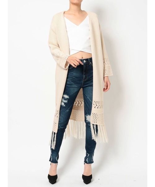 RESEXXY(リゼクシー)の「透かし柄フリンジカーデ(カーディガン/ボレロ・レディース・ブラック/ベージュ/オフホワイト・FREE)」の14枚目の写真