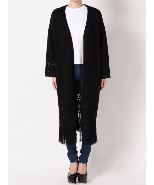 RESEXXY(リゼクシー)の「透かし柄フリンジカーデ(カーディガン/ボレロ・レディース・ブラック/ベージュ/オフホワイト・FREE)」の6枚目の写真