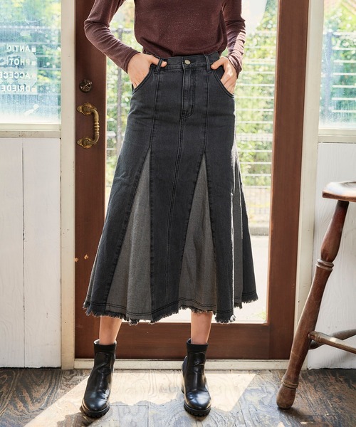 KOH.style（コースタイル）の「ブロッキングデニムスカート（デニムスカート・レディース・ブラック/ブルー・MEDIUM/LARGE/SMALL）」の2枚目の写真